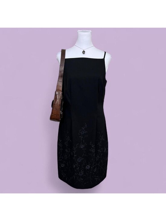 CDC Dresses & Skirts - 90s black floral beaded goth whimsygoth dark romantic grungy cami dress
